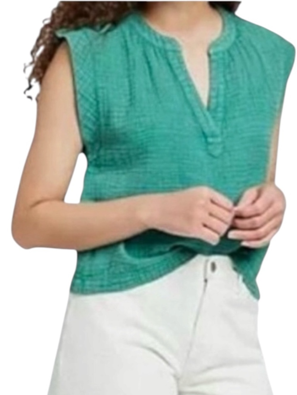 Goa Beachwear By Japna | Green Sleeveless Gauze Crop Top Sz M EUC
